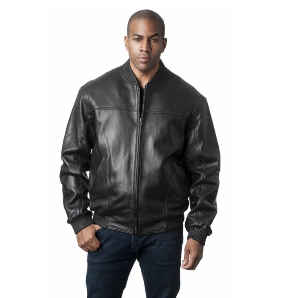 Black Premium Lamb Leather Bomber Baseball Jacket